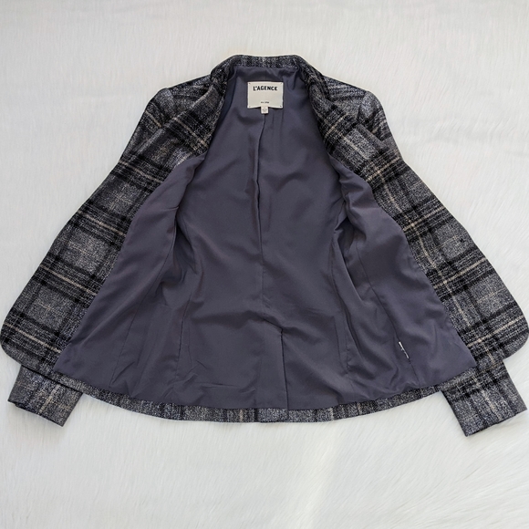 L'Agence Diana Silver Metallic Plaid Skinny Lapel Blazer | Size 0 - Picture 11 of 16